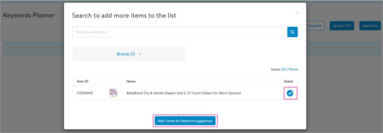 Sélectionnez le bouton radio à droite des détails de l’article, puis cliquez sur ajouter x articles 