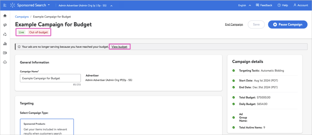 Page de modification de la campagne 